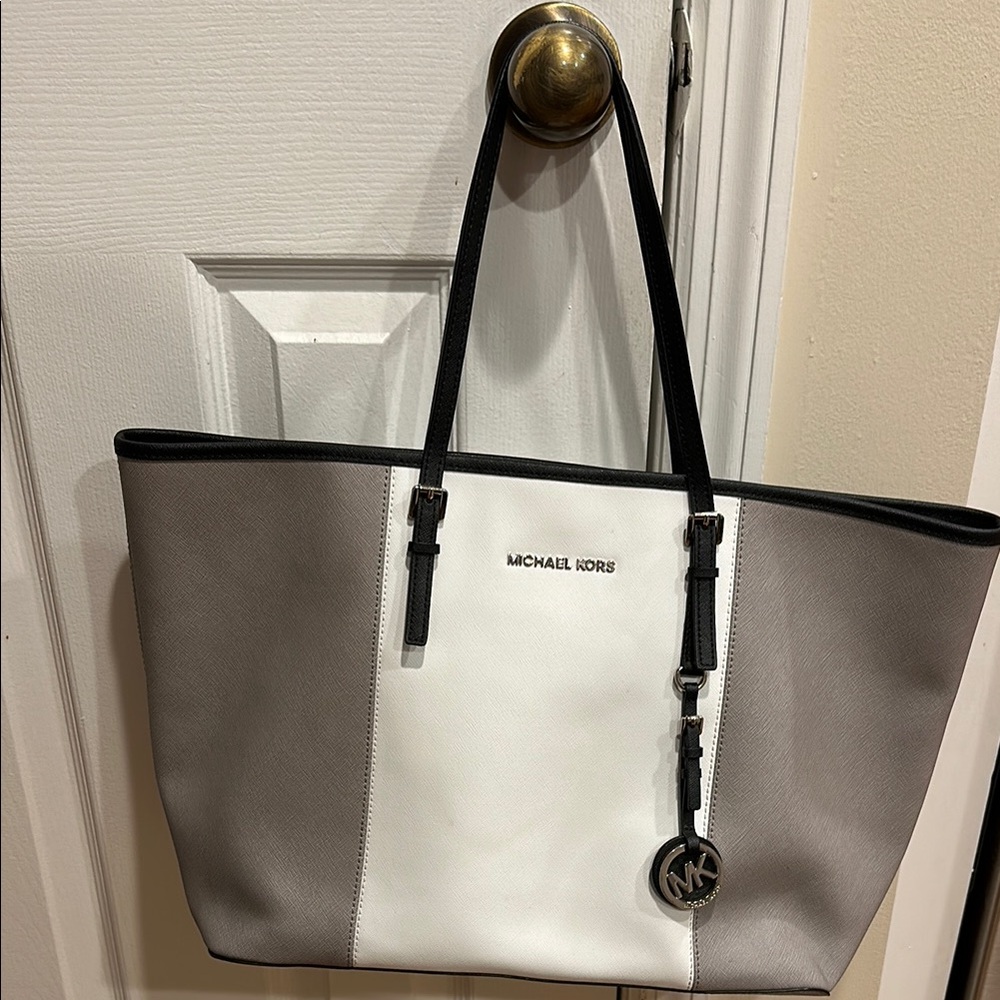 Michael Kors grey and white handbag